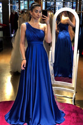 Bmbridal Elegant Royal Blue One Shoulder Prom Dress Long